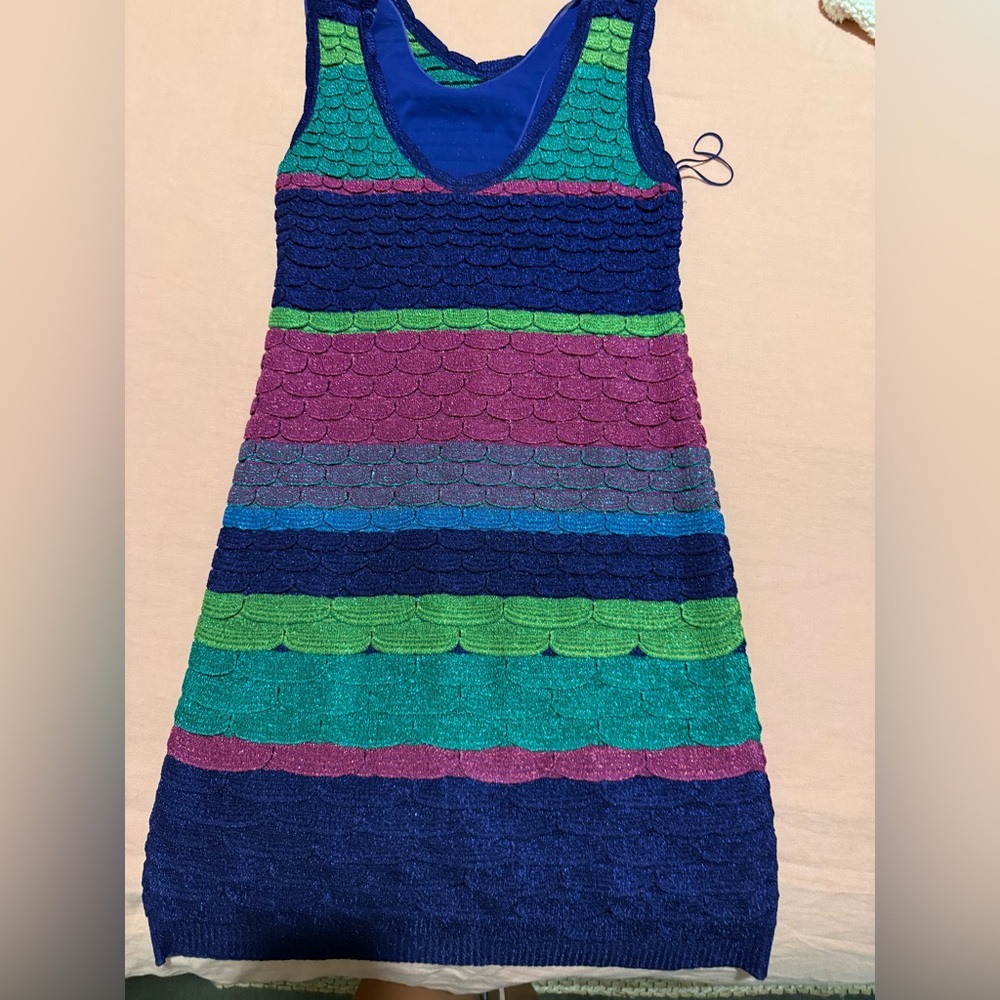 Missoni Multicolor Scalloped Knit Dress - Blue, Teal, Green, Purple